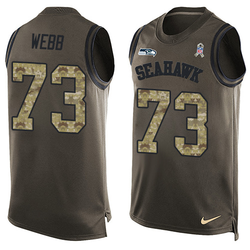 Men's Limited J'Marcus Webb Nike Jersey Green - #73 Salute to Service Tank Top NFL Seattle Seahawks